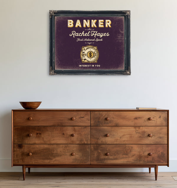Personalized Banker Sign, Interest in You, Plum & Mustard, image 19