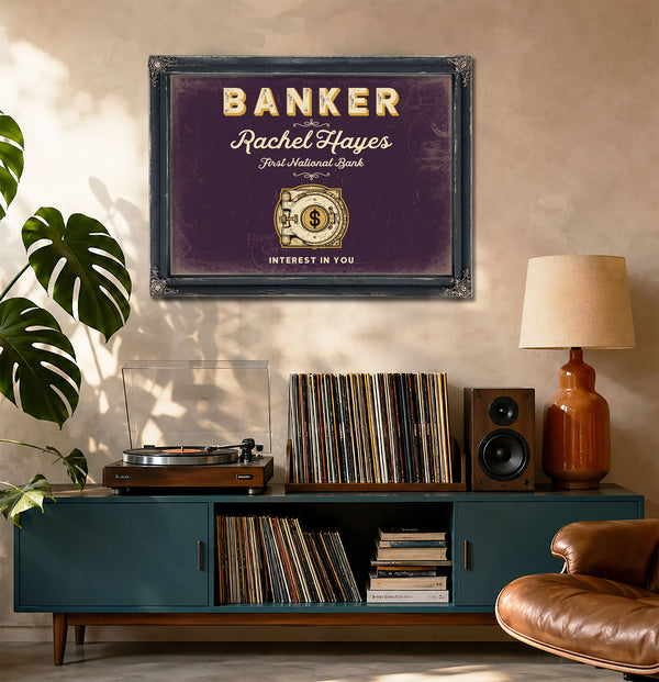 Personalized Banker Sign, Interest in You, Plum & Mustard, image 20