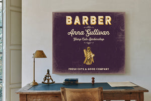Personalized Barber Sign, Fresh Cuts & Good Company, Plum & Mustard, image 2