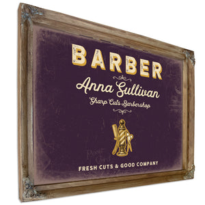 Personalized Barber Sign, Fresh Cuts & Good Company, Plum & Mustard, image 6
