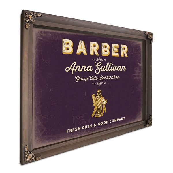 Personalized Barber Sign, Fresh Cuts & Good Company, Plum & Mustard, image 7