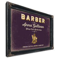 Personalized Barber Sign, Fresh Cuts & Good Company, Plum & Mustard, image 1