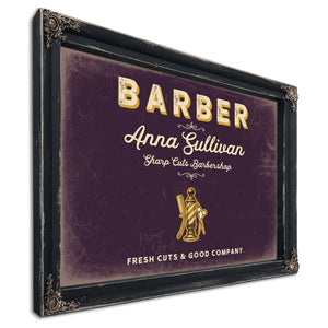 Personalized Barber Sign, Fresh Cuts & Good Company, Plum & Mustard, image 1