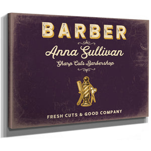 Personalized Barber Sign, Fresh Cuts & Good Company, Plum & Mustard, image 8