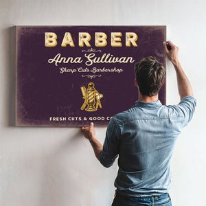 Personalized Barber Sign, Fresh Cuts & Good Company, Plum & Mustard, image 9