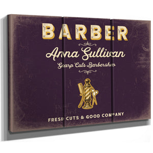 Personalized Barber Sign, Fresh Cuts & Good Company, Plum & Mustard, image 14