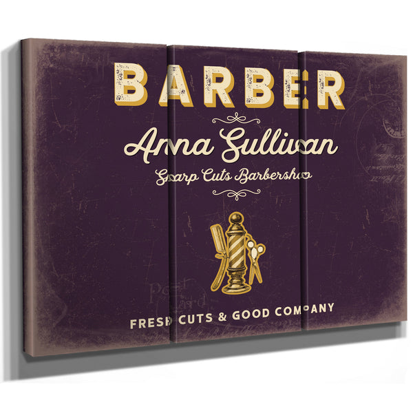 Personalized Barber Sign, Fresh Cuts & Good Company, Plum & Mustard, image 14