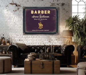 Personalized Barber Sign, Fresh Cuts & Good Company, Plum & Mustard, image 18