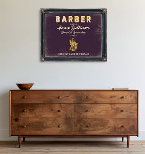 Personalized Barber Sign, Fresh Cuts & Good Company, Plum & Mustard, image 19