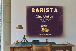 Personalized Barista Sign, But First, Coffee, Plum & Mustard, image 2