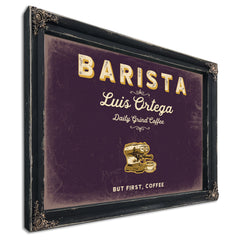 Personalized Barista Sign, But First, Coffee, Plum & Mustard, image 1