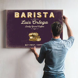 Personalized Barista Sign, But First, Coffee, Plum & Mustard, image 9