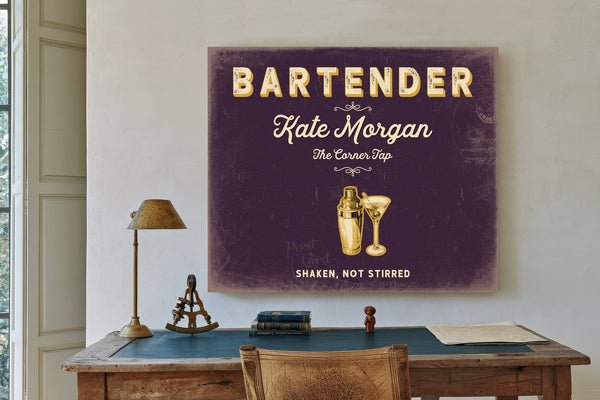 Personalized Bartender Sign, Shaken, Not Stirred, Plum & Mustard, image 2