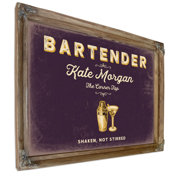 Personalized Bartender Sign, Shaken, Not Stirred, Plum & Mustard, image 6