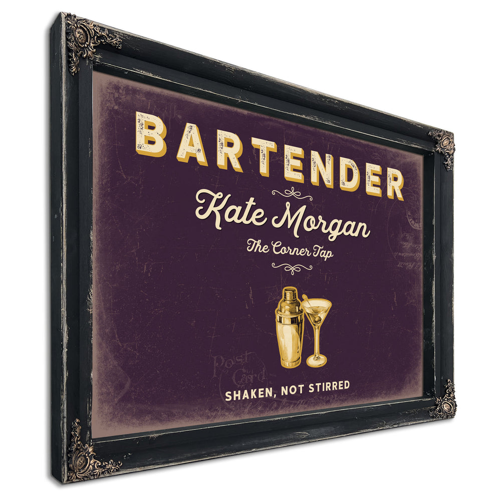 Personalized Bartender Sign, Shaken, Not Stirred, Plum & Mustard, image 1