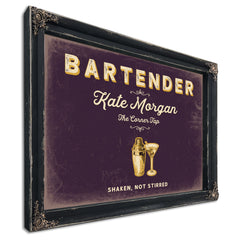 Personalized Bartender Sign, Shaken, Not Stirred, Plum & Mustard, image 1