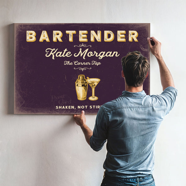 Personalized Bartender Sign, Shaken, Not Stirred, Plum & Mustard, image 9
