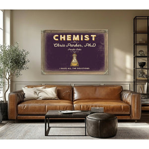 Personalized Chemist Sign, I Have All the Solutions, Plum & Mustard, image 3