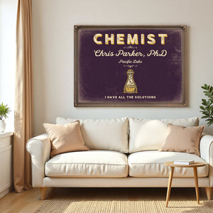 Personalized Chemist Sign, I Have All the Solutions, Plum & Mustard, image 5