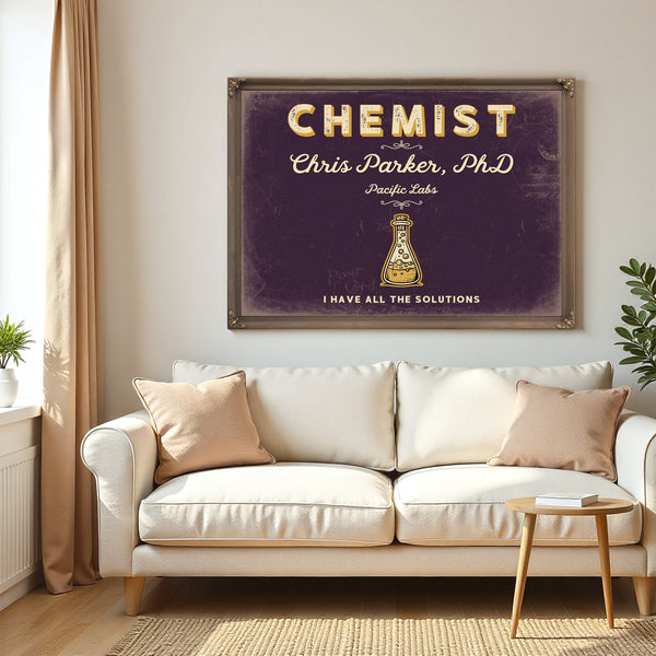 Personalized Chemist Sign, I Have All the Solutions, Plum & Mustard, image 5