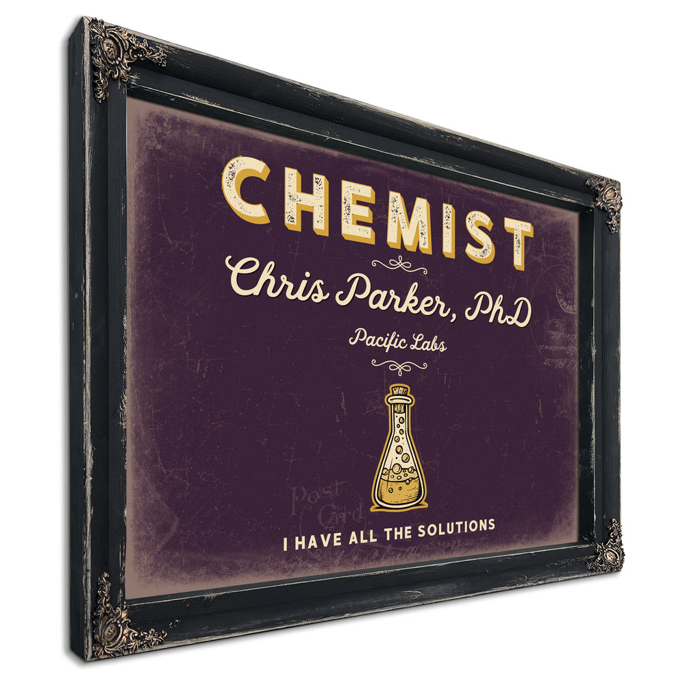 Personalized Chemist Sign, I Have All the Solutions, Plum & Mustard, image 1