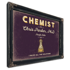 Personalized Chemist Sign, I Have All the Solutions, Plum & Mustard, image 1