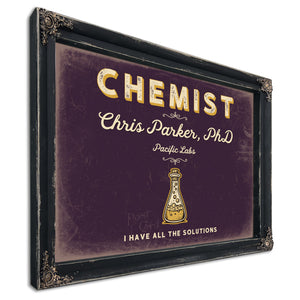 Personalized Chemist Sign, I Have All the Solutions, Plum & Mustard, image 1