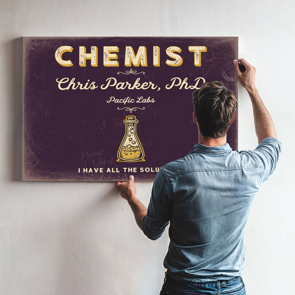 Personalized Chemist Sign, I Have All the Solutions, Plum & Mustard, image 9
