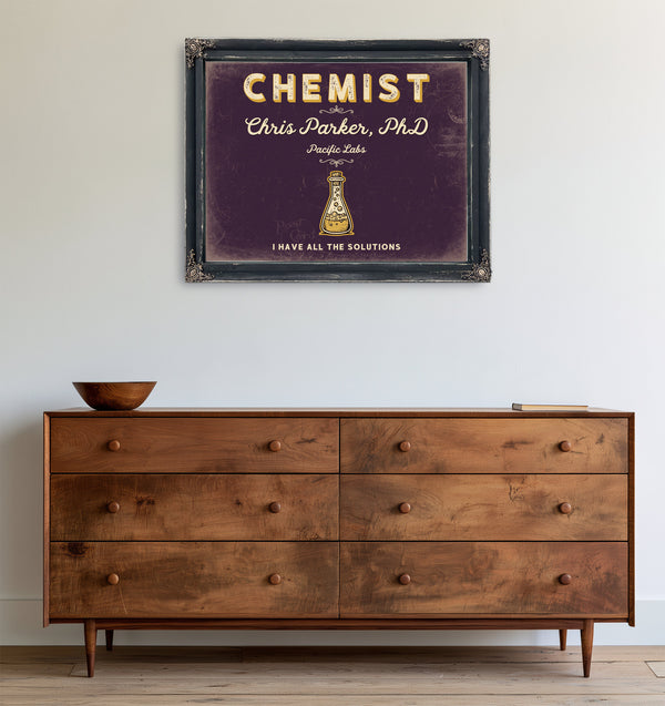 Personalized Chemist Sign, I Have All the Solutions, Plum & Mustard, image 19