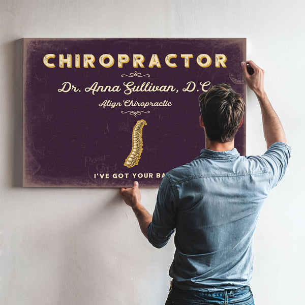 Personalized Chiropractor Sign, I've Got Your Back, Plum & Mustard, image 9