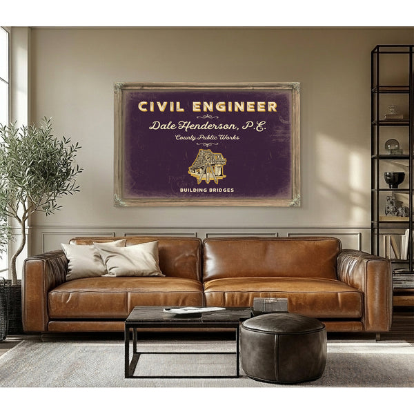 Personalized Civil Engineer Sign, Building Bridges, Plum & Mustard, image 3