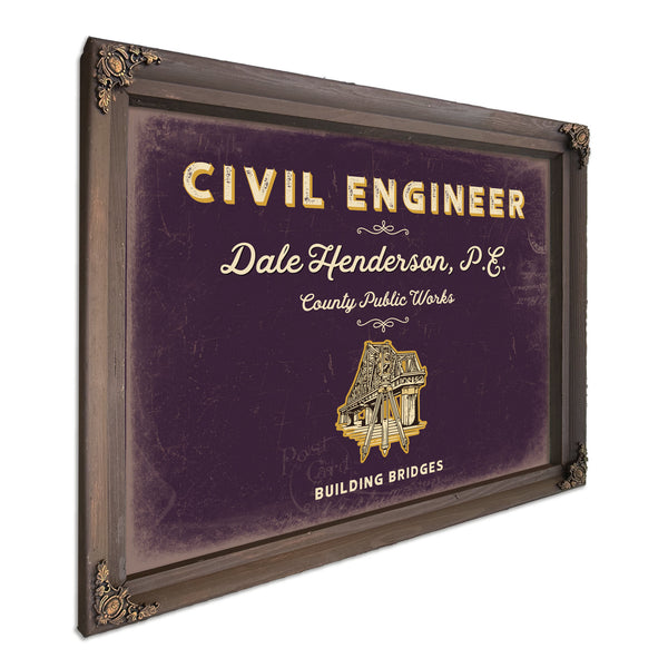 Personalized Civil Engineer Sign, Building Bridges, Plum & Mustard, image 7