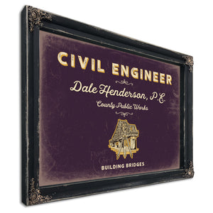Personalized Civil Engineer Sign, Building Bridges, Plum & Mustard, image 1