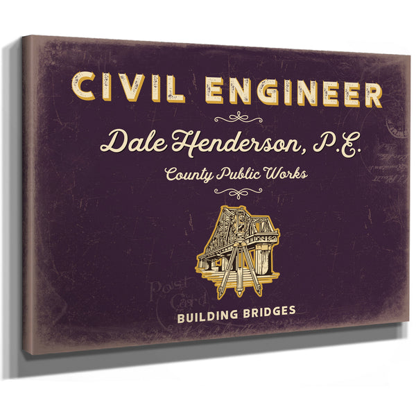 Personalized Civil Engineer Sign, Building Bridges, Plum & Mustard, image 8