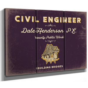 Personalized Civil Engineer Sign, Building Bridges, Plum & Mustard, image 14