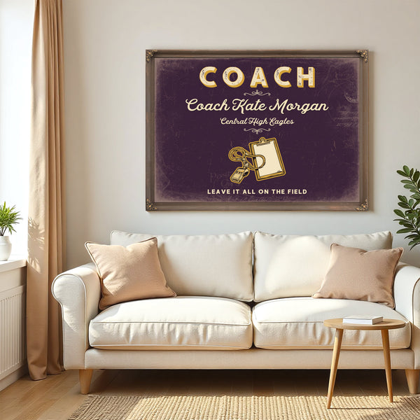 Personalized Coach Sign, Leave It All on the Field, Plum & Mustard, image 5