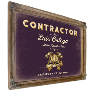 Personalized Contractor Sign, Measure Twice, Cut Once, Plum & Mustard, image 6
