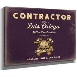 Personalized Contractor Sign, Measure Twice, Cut Once, Plum & Mustard, image 8