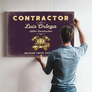 Personalized Contractor Sign, Measure Twice, Cut Once, Plum & Mustard, image 9