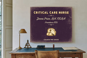 Personalized Critical Care Nurse Sign, Calm in the Chaos, Plum & Mustard, image 2