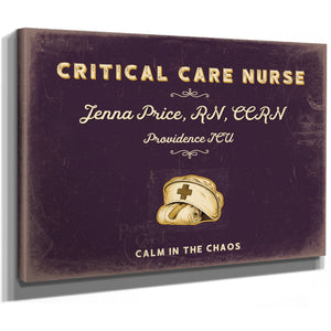Personalized Critical Care Nurse Sign, Calm in the Chaos, Plum & Mustard, image 8