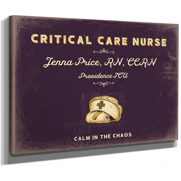 Personalized Critical Care Nurse Sign, Calm in the Chaos, Plum & Mustard, image 8