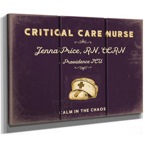 Personalized Critical Care Nurse Sign, Calm in the Chaos, Plum & Mustard, image 14