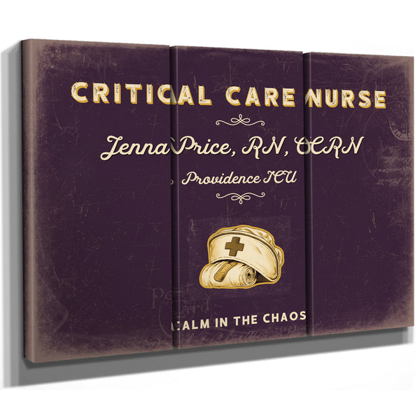 Personalized Critical Care Nurse Sign, Calm in the Chaos, Plum & Mustard, image 14