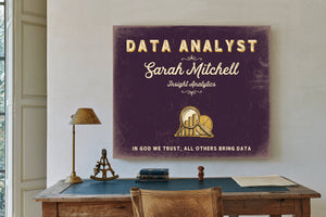 Personalized Data Analyst Sign, In God We Trust, All Others Bring Data, Plum & Mustard, image 2