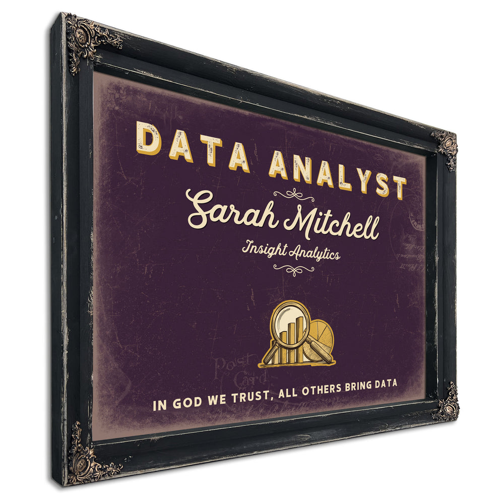 Personalized Data Analyst Sign, In God We Trust, All Others Bring Data, Plum & Mustard, image 1