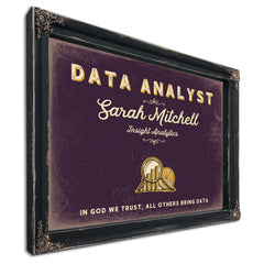 Personalized Data Analyst Sign, In God We Trust, All Others Bring Data, Plum & Mustard, image 1