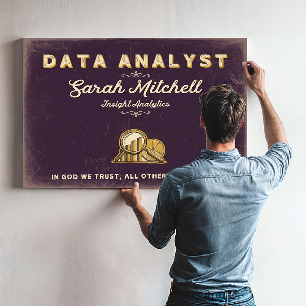 Personalized Data Analyst Sign, In God We Trust, All Others Bring Data, Plum & Mustard, image 9