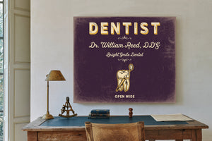 Personalized Dentist Sign, Open Wide, Plum & Mustard, image 2