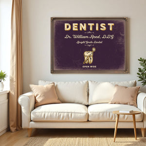 Personalized Dentist Sign, Open Wide, Plum & Mustard, image 5